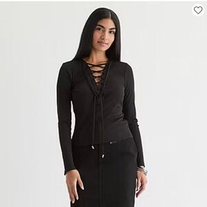 Worthington Black Lace-Up Women's Blouse